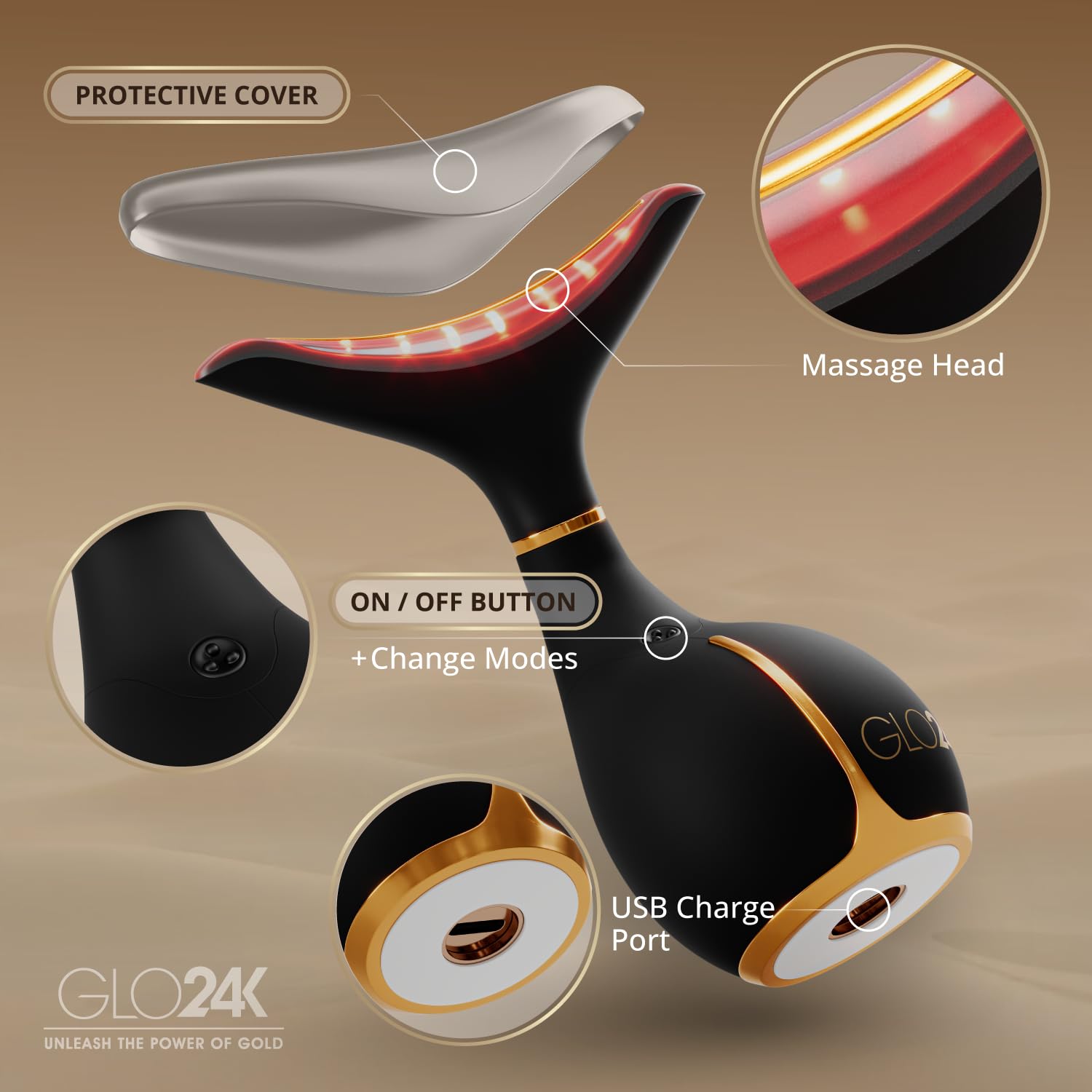 GLO24K Red Light Face & Neck Beauty Device – LED Facial Massager