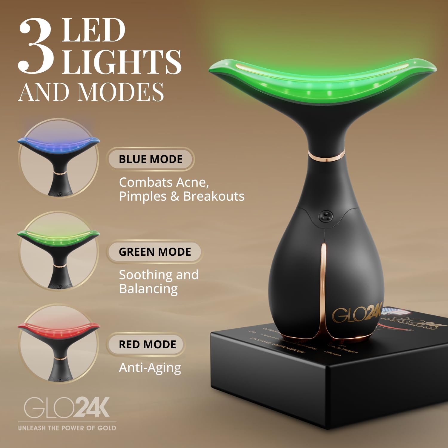 GLO24K Red Light Face & Neck Beauty Device – LED Facial Massager