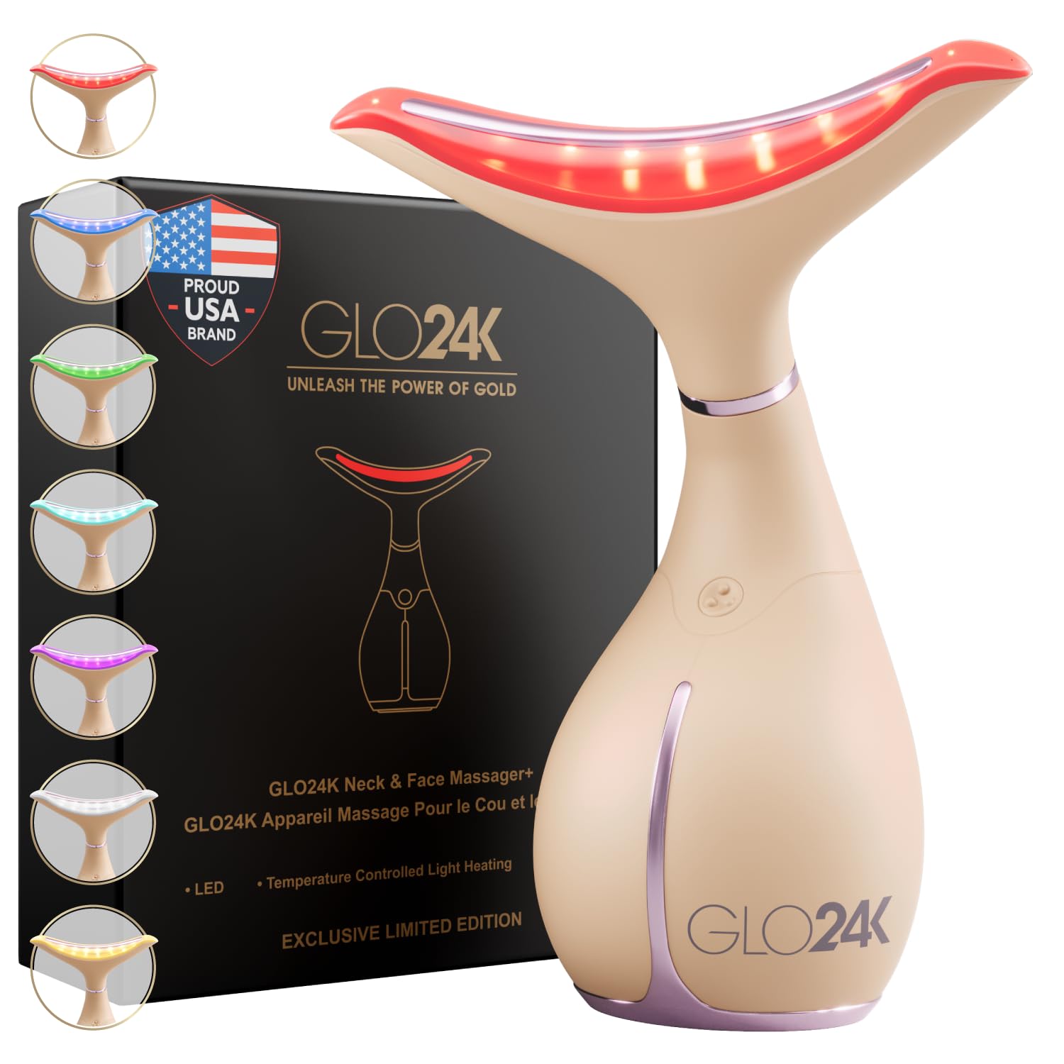 GLO24K Red Light Face & Neck Beauty Device – LED Facial Massager
