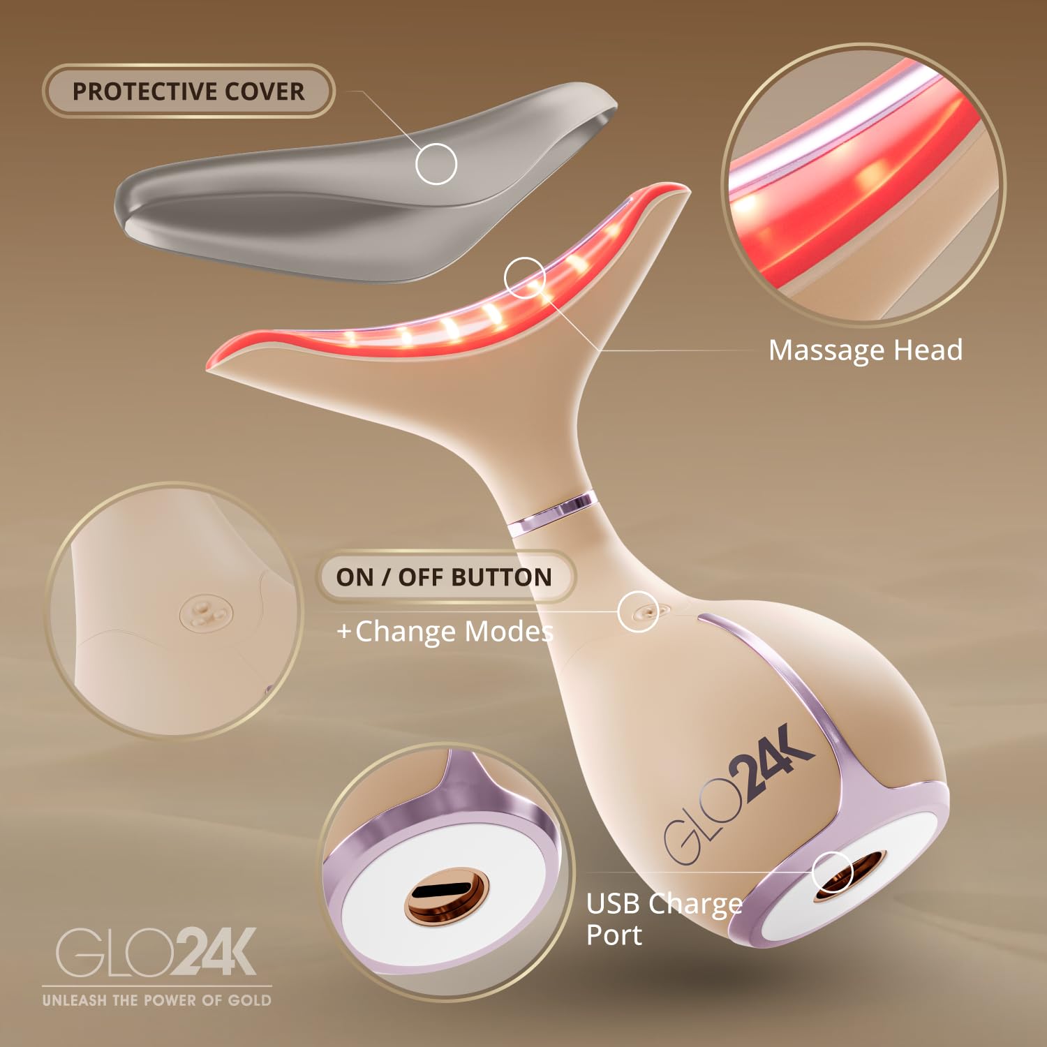 GLO24K Red Light Face & Neck Beauty Device – LED Facial Massager