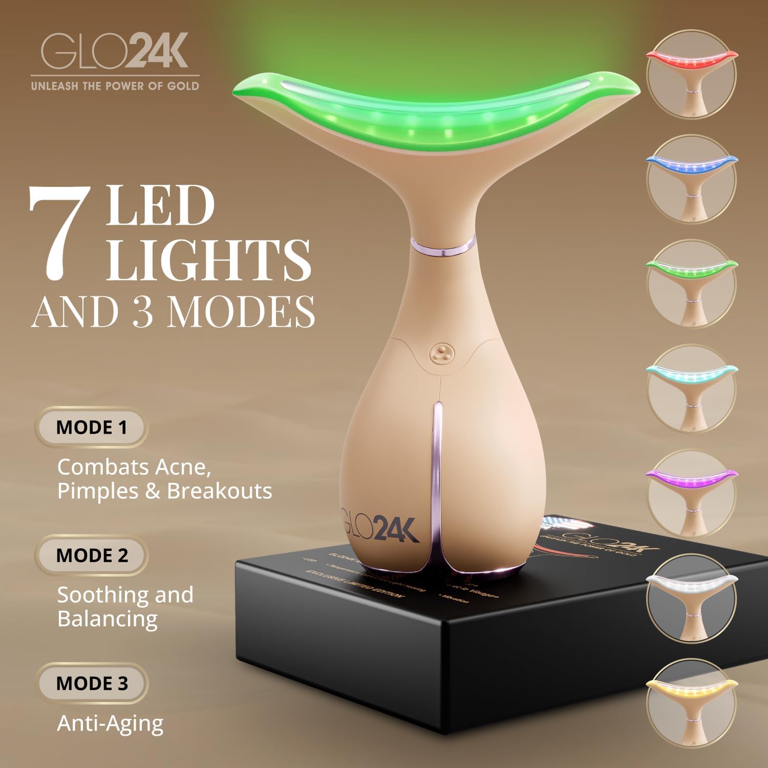 GLO24K Red Light Face & Neck Beauty Device – LED Facial Massager