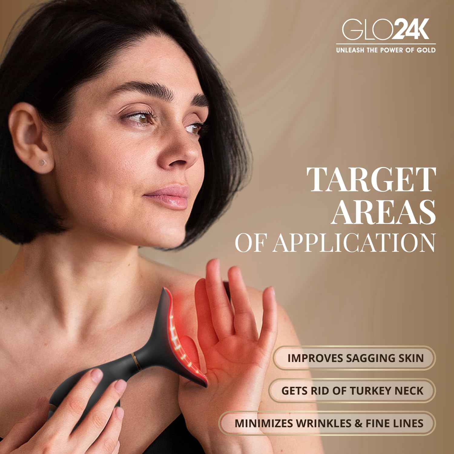 GLO24K Red Light Face & Neck Beauty Device – LED Facial Massager