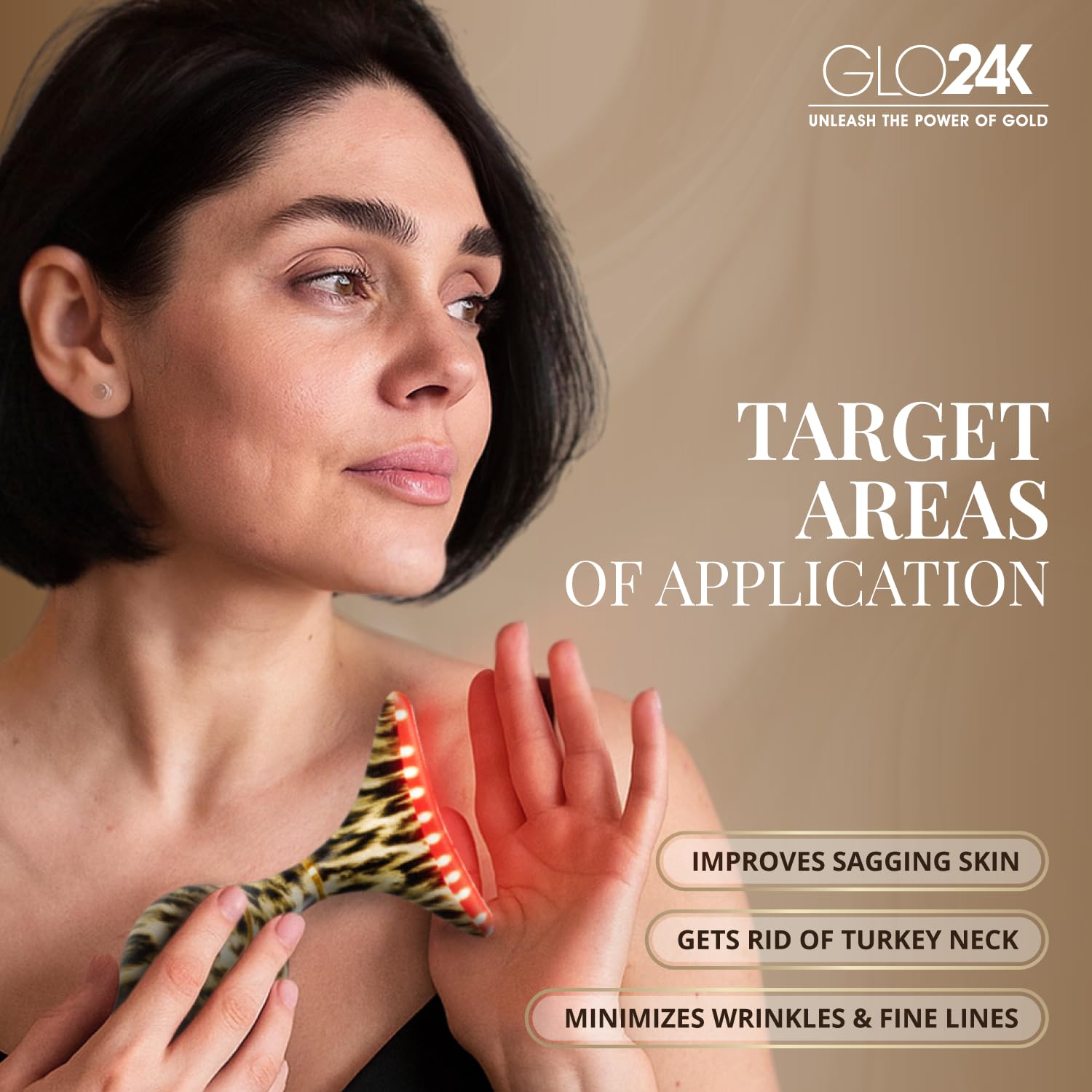 GLO24K Red Light Face & Neck Beauty Device – LED Facial Massager