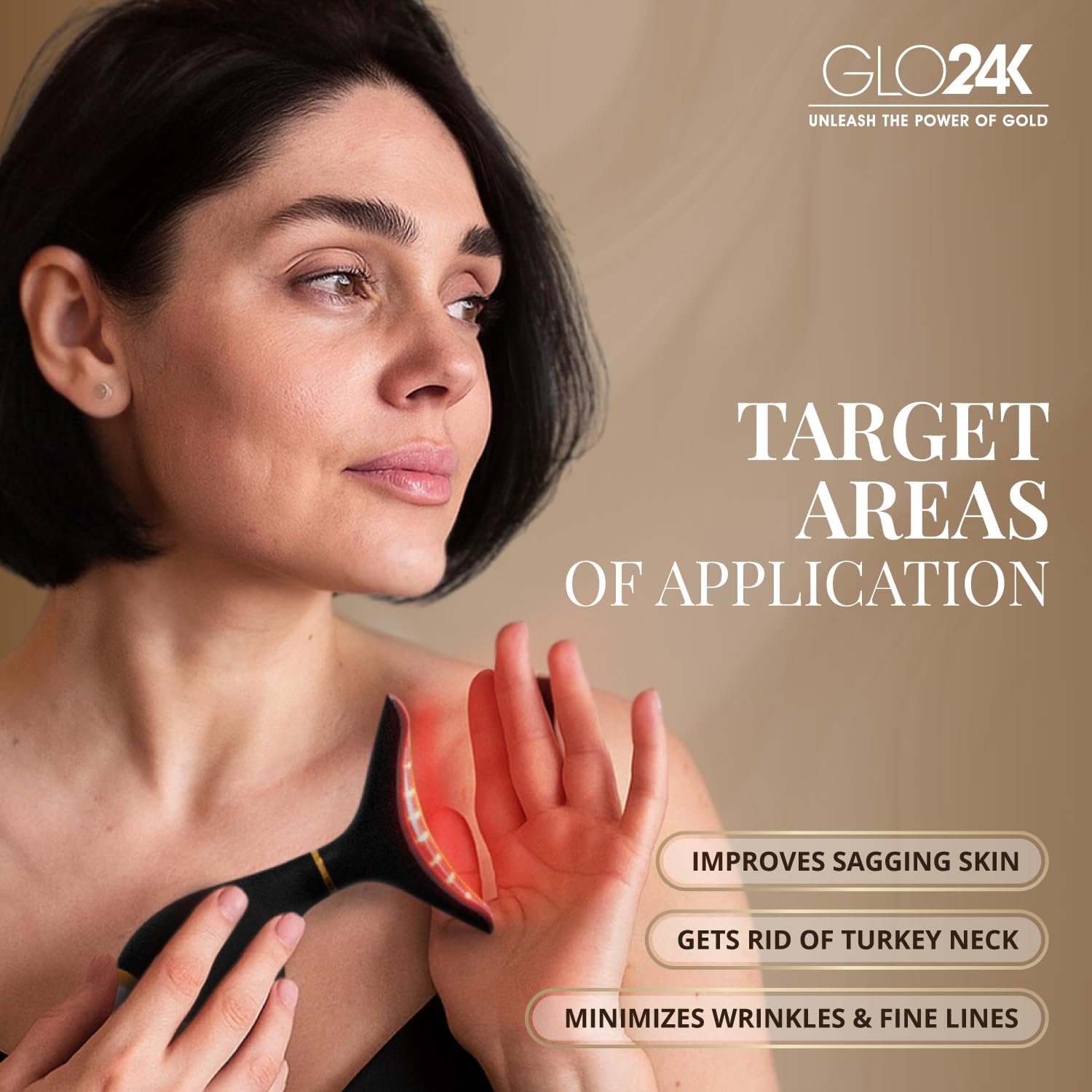 GLO24K Red Light Face & Neck Beauty Device – LED Facial Massager