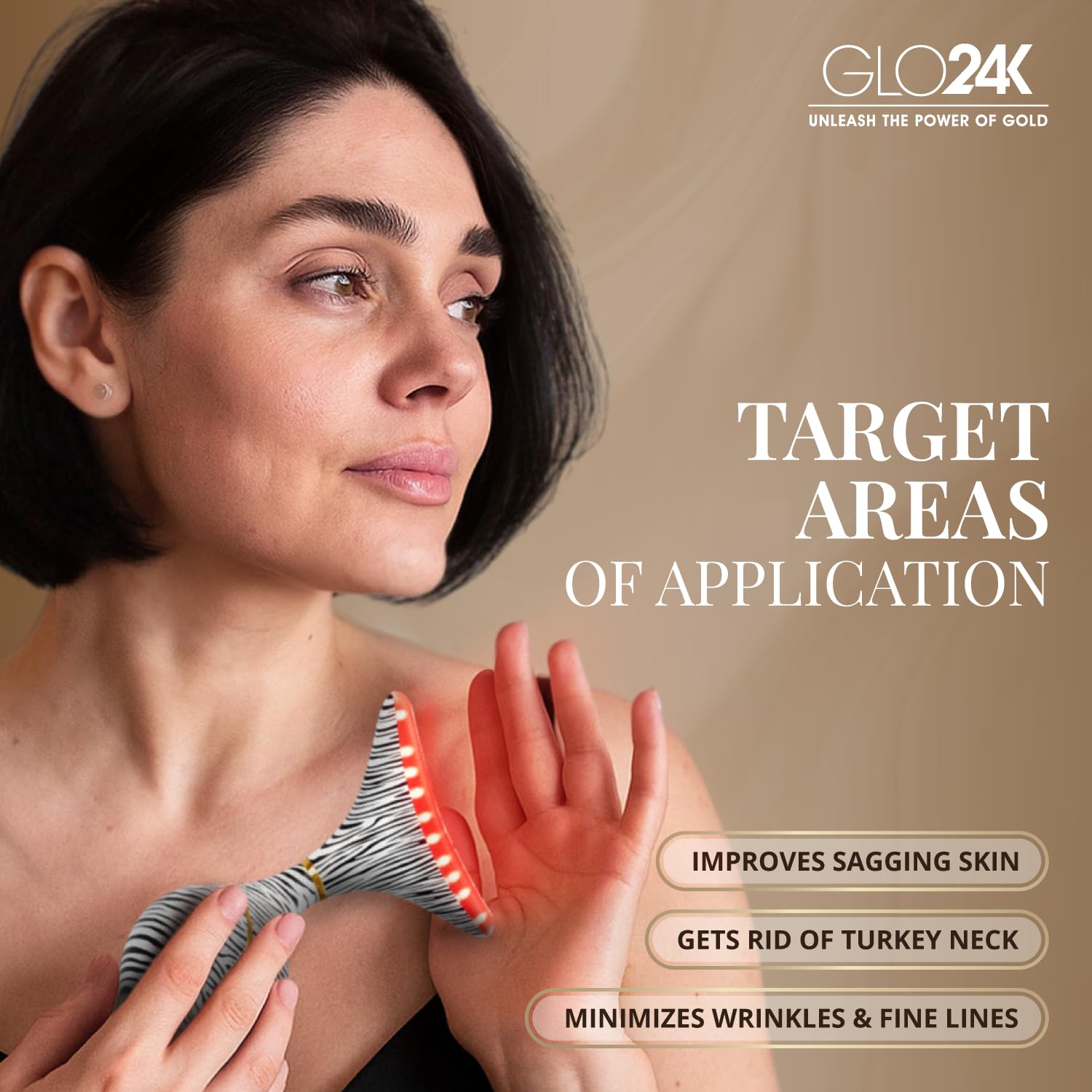 GLO24K Red Light Face & Neck Beauty Device – LED Facial Massager