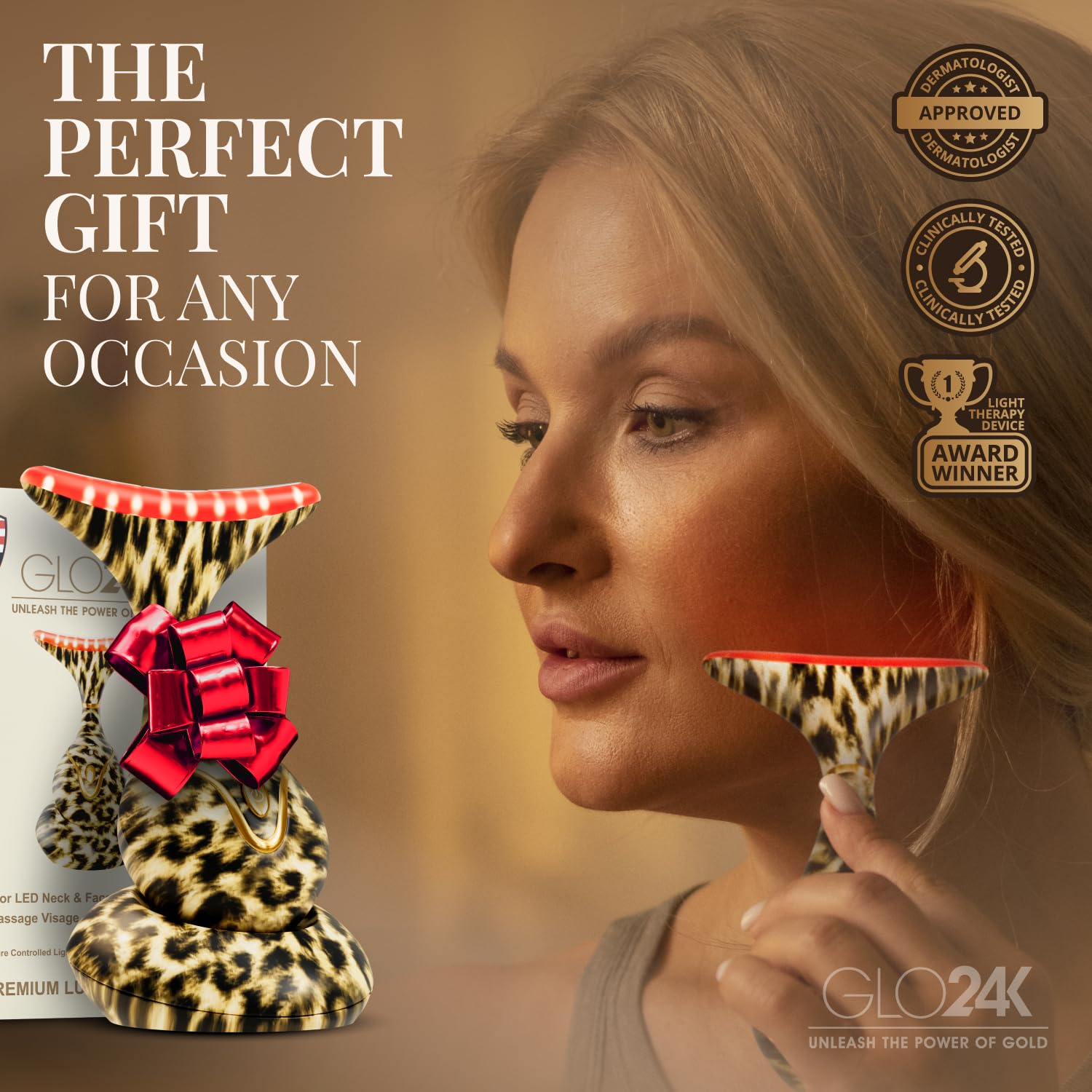 GLO24K Red Light Face & Neck Beauty Device – LED Facial Massager
