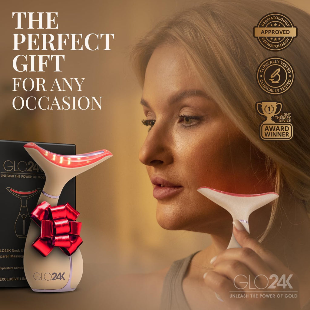 GLO24K Red Light Face & Neck Beauty Device – LED Facial Massager