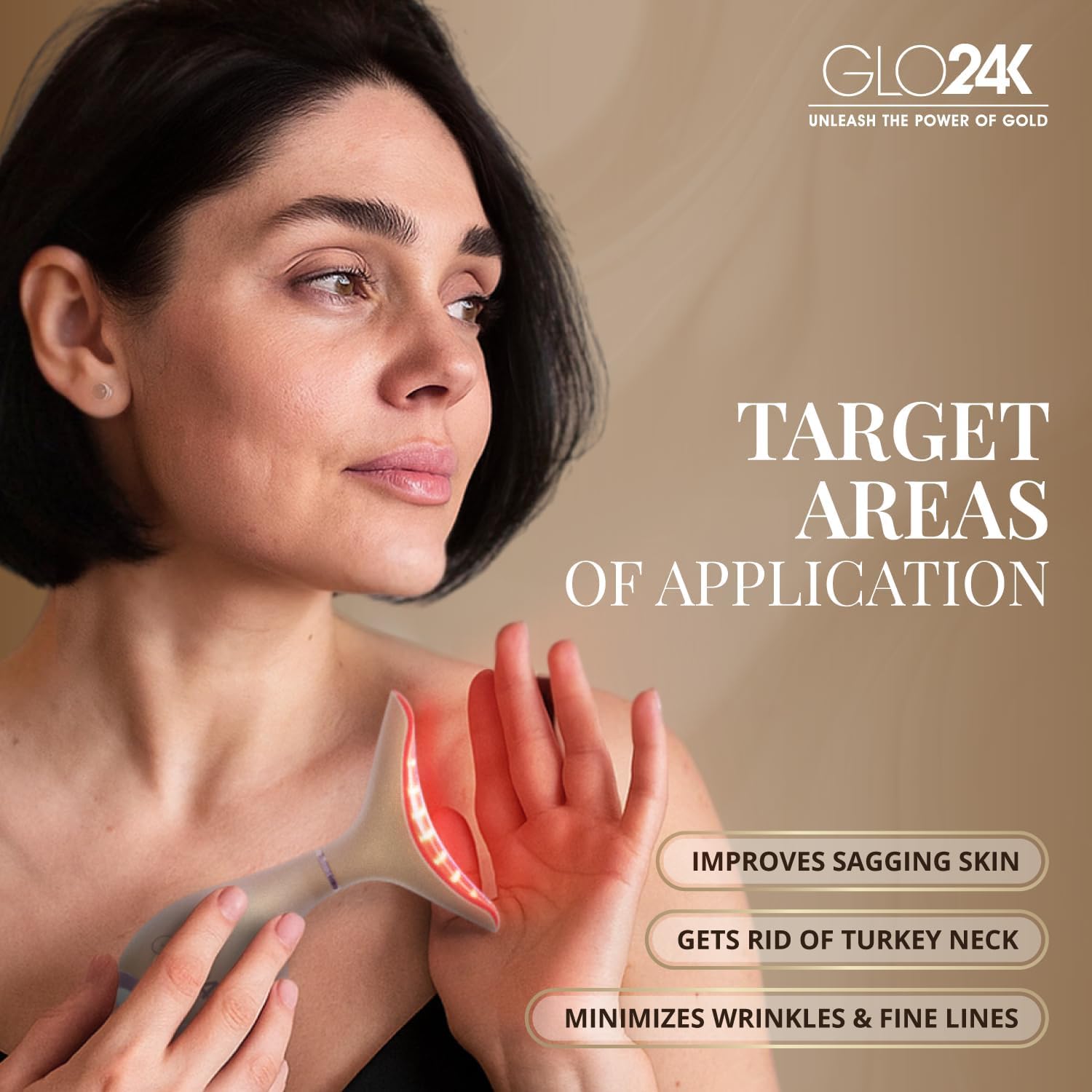 GLO24K Red Light Face & Neck Beauty Device – LED Facial Massager