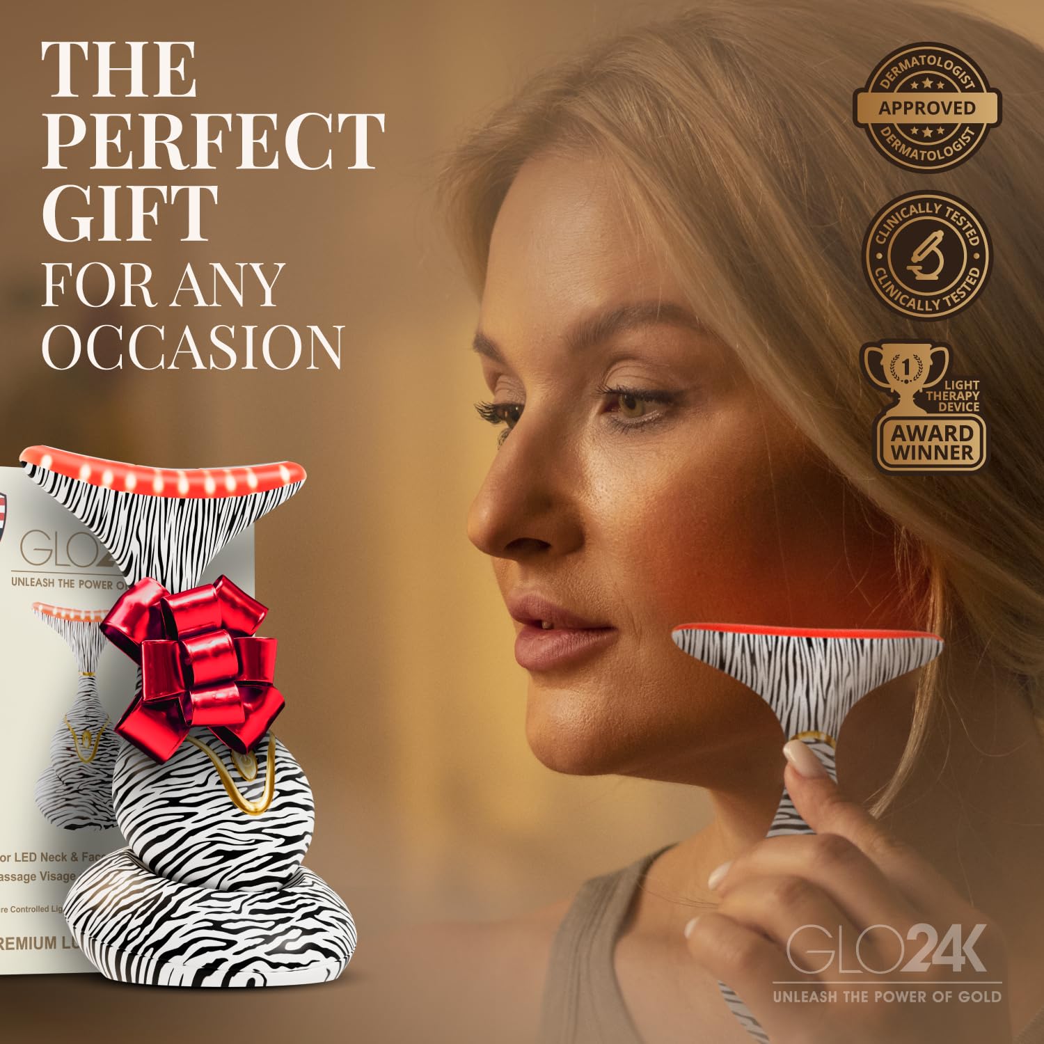 GLO24K Red Light Face & Neck Beauty Device – LED Facial Massager