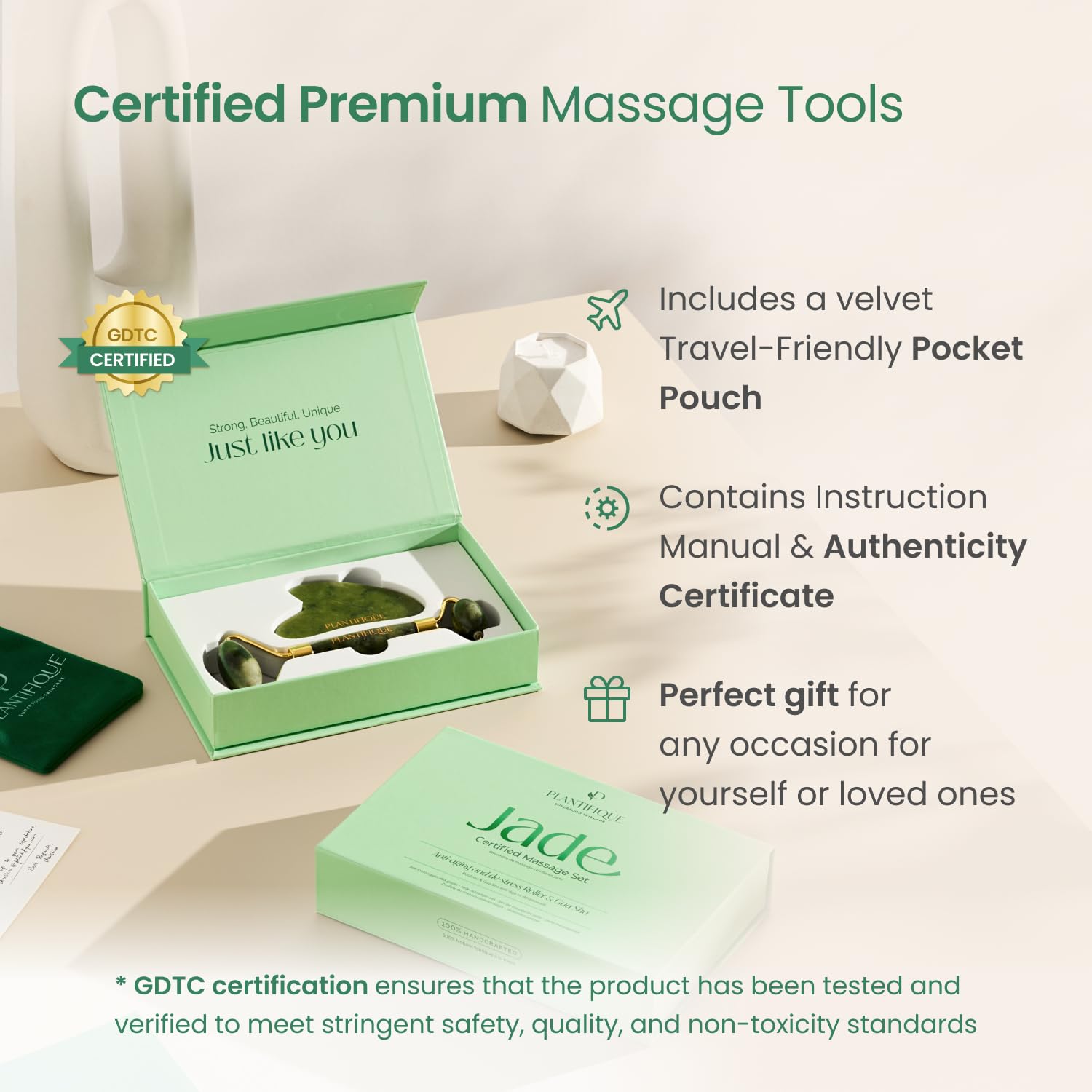 Jade Roller & Gua Sha Set – Real Jade Facial Massager