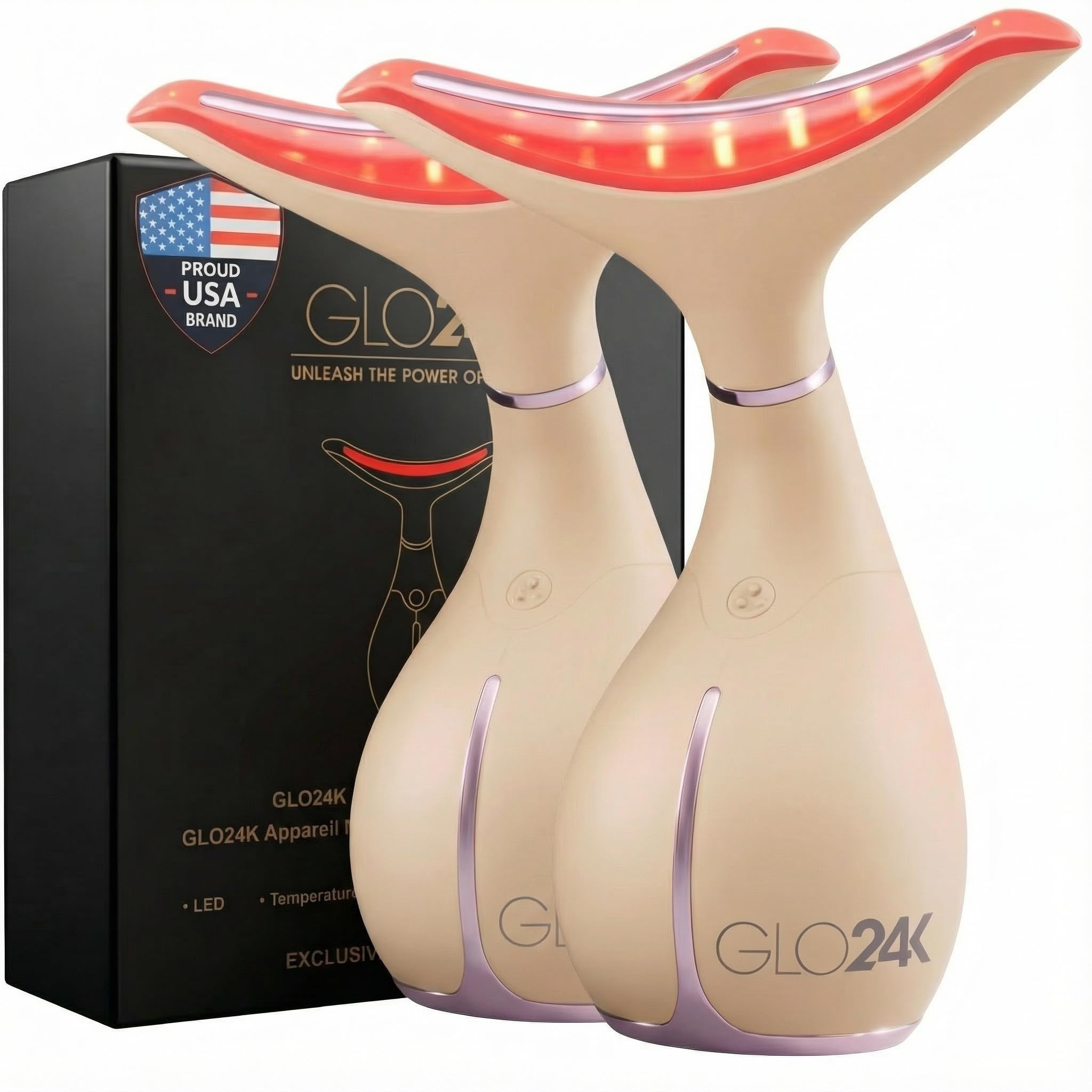 GLO24K Red Light Face & Neck Beauty Device – LED Facial Massager